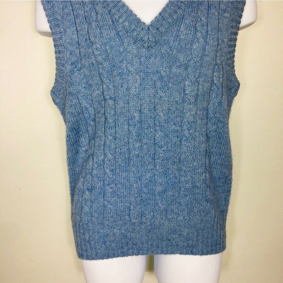 Vintage 80s Westchester Classics Mens M Sweater Vest Blue Sleeveless Cable Knit - Picture 3 of 7